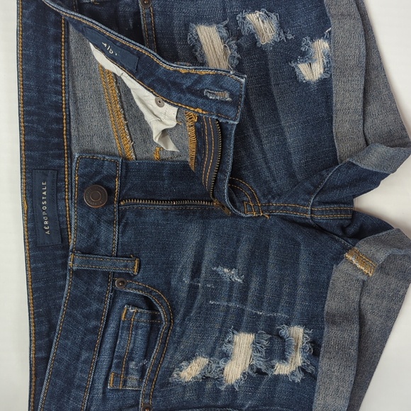 Aeropostale Midi Distressed Ripped Cuffed Denim Jean Shorts 4 Pockets - Picture 9 of 14